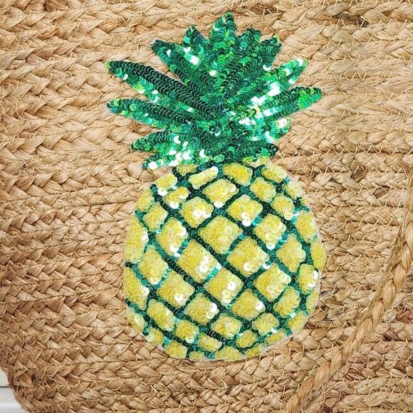 NWT Jute Sequinned Pineapple Medium Tote Crossbody Bag - Picture 3 of 11